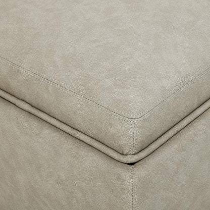 CHITA Storage Ottoman Cube with Tray Lid, Small Footstool with Storage, Square End Table for Living Room and Bedroom, Faux Leather in Stone Gray - color: Stone Gray