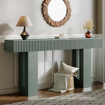 63-Inch Long Entryway Console Table with a Fluted Design, Thick Wood Farmhouse Sofa Table Behind Couch, Narrow Hallway Accent Table for Living Room, Foyer, Entrance,Green - color: Green, size: 63 Inch