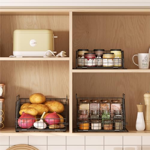 3-Tier Fruit Basket for Kitchen Counter, Stackable Wire Baskets Wall, Potato and Onion Storage Bins, Pantry Organizers, Pantry Storge and Storage for Potato, Onion, Produce, Fruit, Vegetable, Snack