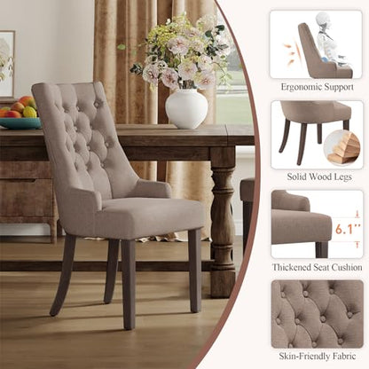 COLAMY Fabric Side Dining Chairs Set of 2, Wingback Upholstered Dining Room Chairs with Tufted Button, Living Room Chairs for Home Kitchen, Taupe - color: Taupe, size: Set of 2