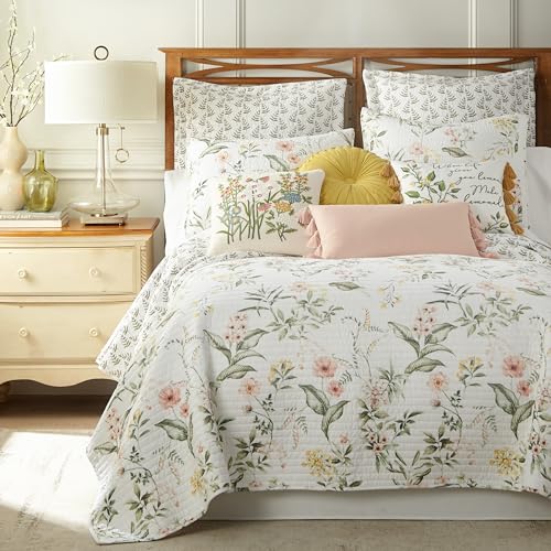 Levtex Home Viviana Reversible Twin XL/Twin Quilt Set (68x86in) with 1 Pillow Sham (26x20in) - Floral - Blush, Green, White - 100% Cotton Twin Size Quilt Bedding Set - Lightweight, Soft, Pre-Washed - color: Multicolor, size: Quilt - Twin
