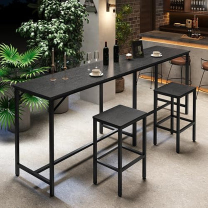 70.9" Bar Table and Chairs Set, Dining Table and Chair Sets, 3 Piece Counter Height Table and 2 Stools, Kitchen Table for Home Restaurant, Bar, Black BT09BB - color: Black
