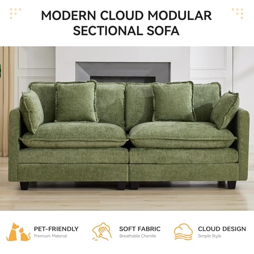 76" Cloud Loveseat Sofa, Modular Sectional Couch with Deep Seats and Double-Layer Thick Cushions, Chenille Upholstered 2-Seat Sofa for Living Room Apartment,Green - color: Green, size: 76'' Loveseat