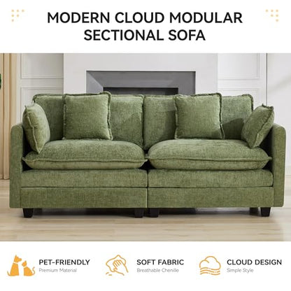 76" Cloud Loveseat Sofa, Modular Sectional Couch with Deep Seats and Double-Layer Thick Cushions, Chenille Upholstered 2-Seat Sofa for Living Room Apartment,Green - color: Green, size: 76'' Loveseat