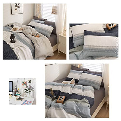 LifeTB 100% Cotton Boy Stripe Duvet Cover Twin White Blue Gray Stripe Comforter Cover Modern Soft Geometric Stripe Bedding Set Simple Style Men Adults Duvet Quilt Cover with 2 Pillowcases - color: A3# Modern Stripe, size: Twin(68"x86")