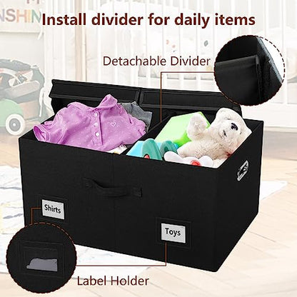 Graciadeco 75 Quarts Extra Large Decorative Storage Bins with Lids, 1 Pack Black Collapsible Storage Bins with Lids, Stackable Storage Bins Decorative Box Storage With Lid Extra Large | 75 Quarts 1 Pack Black Collapsible Stackable Linen Fabric 4 Handles B