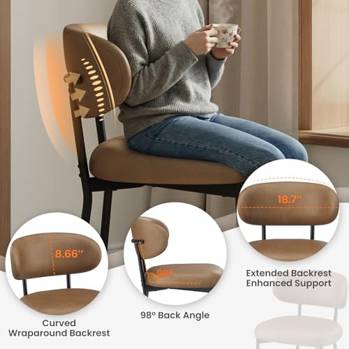 Upholstered Dining Chairs Set of 2, Modern Faux Leather Kitchen Chairs with Curved Backrest and Cushioned Seat, Sturdy Metal Legs, Modern Dining Chairs for Kitchen Dining Room,Living Room,Brown - color: Brown, size: Set of 2