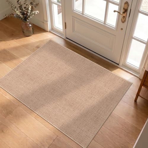 Easy Jute Neutral 3x4 Rug: Machine Washable Non Slip Entryway Kitchen Decor | Textured Rugs for Front Porch - Door Mat Area Rug - Farmhouse Neutral Non Shedding Carpet for Bedroom Living Room (Beige,3x4) - color: Beige, size: 3' x 4' (Runner)