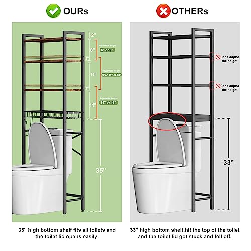 Kalrin Over-The-Toilet Storage Rack, 4-Tier Bathroom Organizer Shelf Over Toilet with Adjustable Shelf and Basket, Freestanding Space Saver Bathroom Shelves Above Toilet for Room (Vintage Brown) - color: Brown