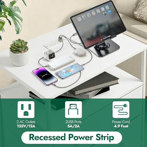 3-Drawer LED Nightstand with Charging Station, White | Engineered Wood and Steel, 2 AC and 2 USB ports, 24 Inch Wide, RGB App Control, Fabric Drawers, Open Storage Shelf - color: White