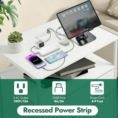 3-Drawer LED Nightstand Set 2 with Charging Station, White | Engineered Wood and Steel, 2 AC and 2 USB ports, 24 Inch Wide, RGB App Control, Fabric Drawers, Open Storage Shelf - color: White, 2 Pack