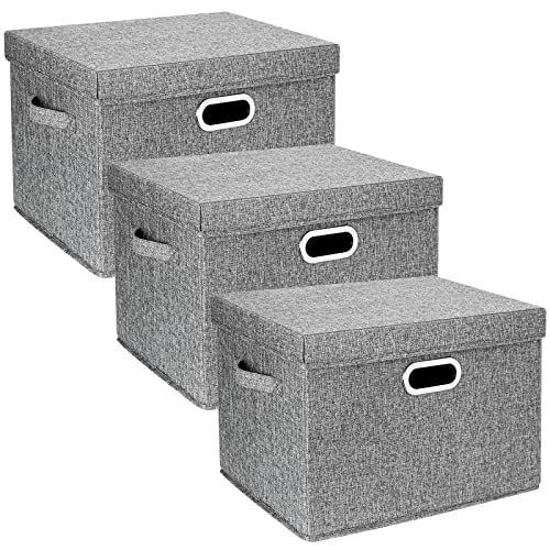 Large Storage Bins with Lids, Collapsible, Washable, Fabric Storage Boxes for Organizing, 17.3x11.8x11.4 inches, 3 Pack, Gray - color: Grey, size: 3-Pack Large