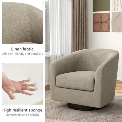 Swivel Barrel Accent Chair, Comfy Reading Armchair, Light Brown, Set of 2 | Club Chairs for Adults, Low-Back Design, Modern Round Style, Solid Wood Frame & Metal Swivel Base, For Living Room & Bedroom - color: Light Brown