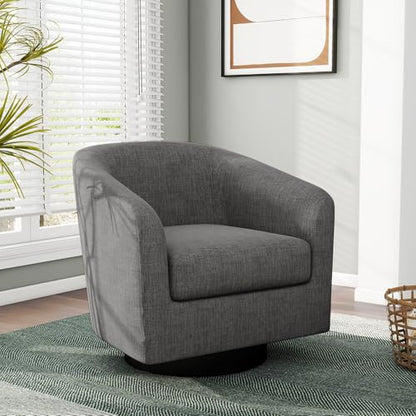Swivel Barrel Accent Chair, Comfy Reading Armchair, Grey, Set of 1 | Club Chairs for Adults, Low-Back Design, Modern Round Style, Solid Wood Frame & Metal Swivel Base, For Living Room & Bedroom - color: Grey