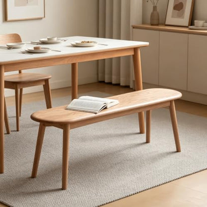 47 Inch Solid Oak Narrow Dining Bench, Natural Finish – Space-Saving Skinny Bench for Kitchen, Entryway & Living Room - size: 47 Inch