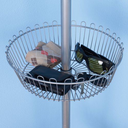 Household Essentials 2197-1 Floor to Ceiling Adjustable 6-Tier Revolving Shoe Rack with Basket - Silver - style: Floor-to-Ceiling