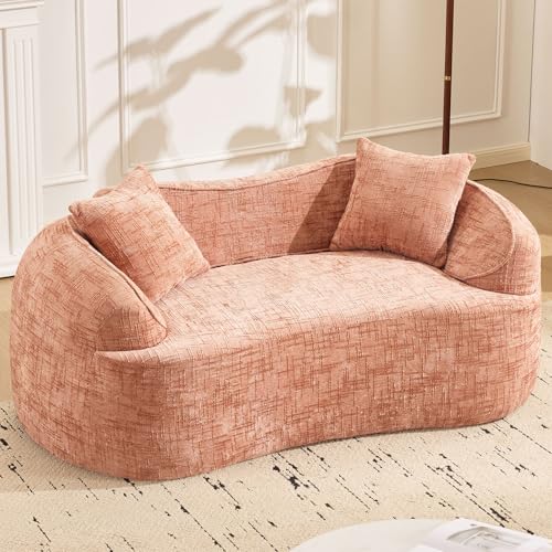 67" Curved Loveseat Sofa with 2 Pillows, Modern Boneless Couch in a Box, Small Cloud Loveseat for Bedroom Small Space Apartment Living Room, Memory Foam, Chenille, No Assembly (Pink) - color: Pink