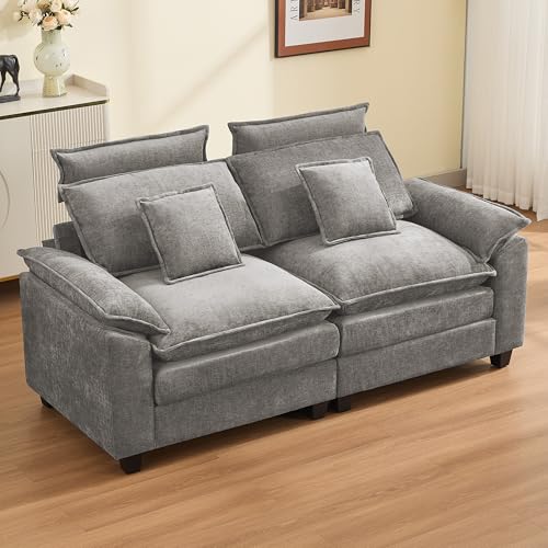 72'' Cloud Modern Loveseat Couch with Detachable Headrest, Modular Sectional Sofa Couch Deep Love Seat, Oversized 2 Seater Chenille Comfy Sofa with Armrests for Living Room, Light Grey - color: Light Grey, size: Loveseat