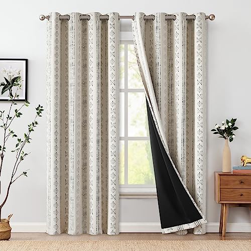 jinchan Boho Blackout Curtains 90 Inches Long for Bedroom Living Room | Black on Beige Geometric Grommet Curtains Room Darkening Thermal Insulated Window Treatments 2 Panels - color: Boho | Black on Beige, size: 52"W x 90"L (Pack of 2)