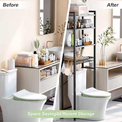 Kalrin Over-The-Toilet Storage Rack, 4-Tier Bathroom Organizer Shelf Over Toilet with Adjustable Shelf and Basket, Freestanding Space Saver Bathroom Shelves Above Toilet for Room (Pure Gray) - color: Pure Gray