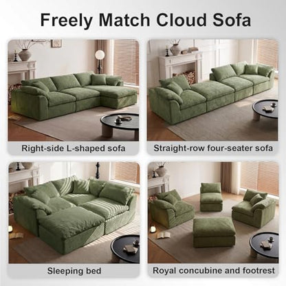 Cloud Couch Sectional for Living Room, Modular L Shaped Boneless Sofa with Chaise, Compressed No Assembly Couch, Deep Seat Chenille Upholstered Convertible Sofa Bed(OliveGreen) - color: Olivegreen
