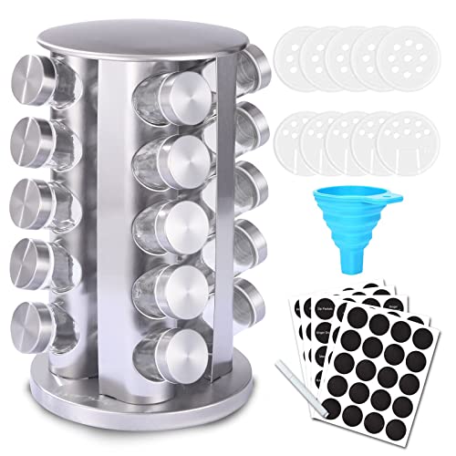 KALINCO Rotating Spice Rack Organizer, Revolving Spice Rack for Cabinet, Stainless Steel Spice Organizer with Jars(20-Jar) - size: 20-Jar Round