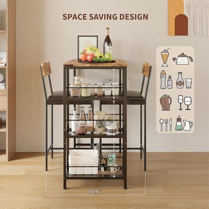 GarveeLife Dining Table Set for 2, Counter Height Bar Table Set with Storage ＆ Stools, High Top Pub Table and Chairs for Kitchen, Dining Room, Sofa Side, Apartment, Breakfast Nook - color: Brown