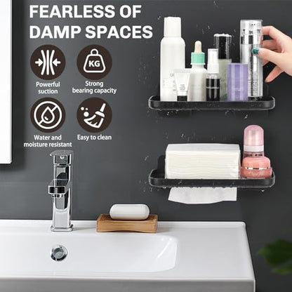 FAYYGYH 2 Pack Adhesive Floating Shelves, No Drill Small Floating Shelf | Wall Storage Damage-Free Wall Mounted Organizer for Bathroom, Kitchen, Bedroom & Office (Black) - color: Black
