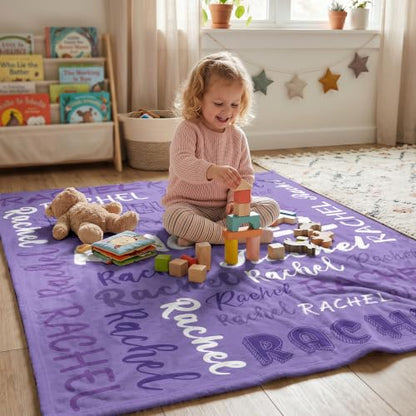 Personalized Blanket with Name, Custom Name Blanket Gifts for Kids Adults Boys Girls Teen, Soft Customized Fleece Flannel Throw for Bedroom Living Room, Birthday Christmas - color: Light Purple
