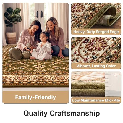 Well Woven Barclay Collection Sarouk Green 5 ft Round Rug - for Living Room, Bedroom, and Dining Room - color: Green, size: 5'3" (Round)