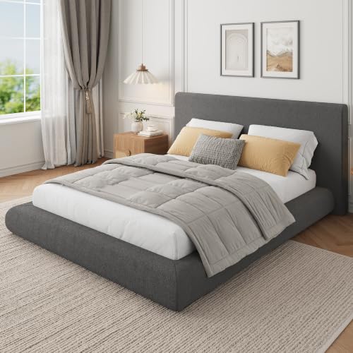 Garvee Cloud Bed Frame Full Size with Upholstered Headboard | Modern Cloud Platform Bed Full, No Box Spring Needed, Easy Assembly, Soft Plush Fabric, Noise-free, Dark Grey - color: Dark Gray, size: Full