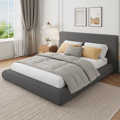Garvee Cloud Bed Frame Full Size with Upholstered Headboard | Modern Cloud Platform Bed Full, No Box Spring Needed, Easy Assembly, Soft Plush Fabric, Noise-free, Dark Grey - color: Dark Gray, size: Full