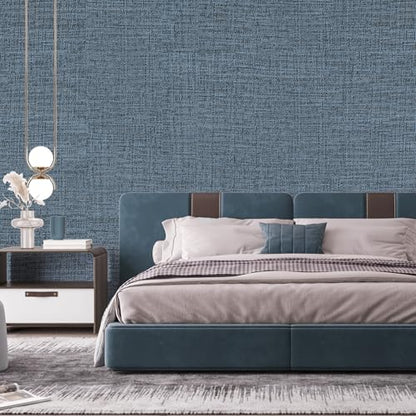 Blue Gray Grasscloth Peel and Stick Wallpaper 17.3"x480" Faux Linen Textured Contact Paper Removable Self Adhesive Vinyl Wallpaper for Bedroom Bathroom Kitchen Cabinets - color: Blue/Gray, size: 17.3" x 480"