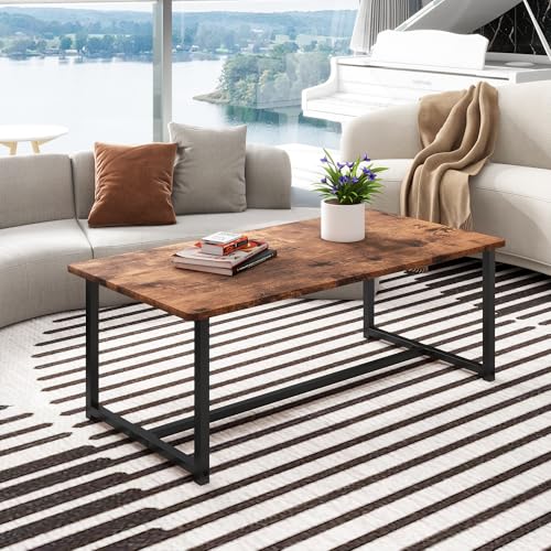 35.4" Rectangular Coffee Table for Living Room, Modern Industrial Style Coffee Table Center Table with Metal Frame for Small Space, Apartment, Office, Easy Assembly, Brown - color: Brown