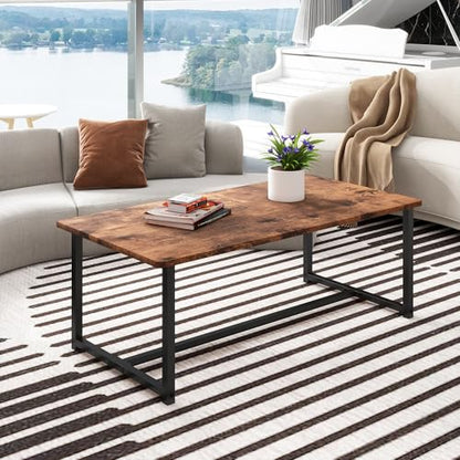 35.4" Rectangular Coffee Table for Living Room, Modern Industrial Style Coffee Table Center Table with Metal Frame for Small Space, Apartment, Office, Easy Assembly, Brown - color: Brown