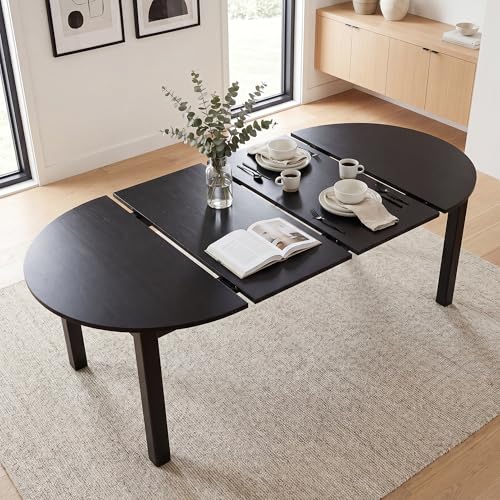 HNY Extendable Dining Table Round to Oval for 4-8, 42"-77" Oak Veneer Kitchen Table with Sturdy Legs, Modern Farmhouse Expandable Dining Room Table for Family Gatherings & Small Apartments, Black - color: Black