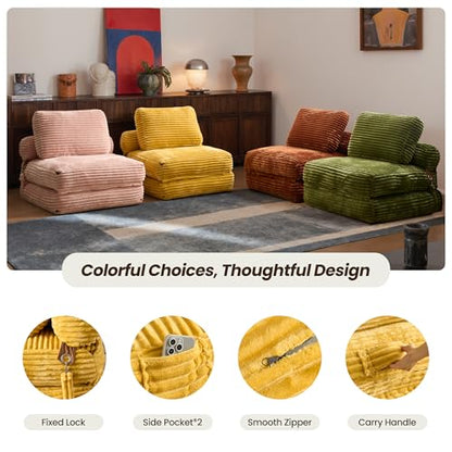 ovios Folding Sofa Bed, Foldable Sleeper Chair Floor Futon, Comfy Portable Convertible Fold Out Lounge Chairs for Living Room Bedroom, Yellow - color: Yellow