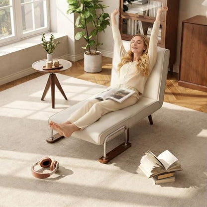 SUIYIMU Folding Chair Bed, 3-in-1 Convertible Sleeper Chair Bed, Futon Chair with 6-Level Adjustable Backrest for Guest Room Apartment Dorm, Cream Beige-Walnut - color: Walnut and Beige Color
