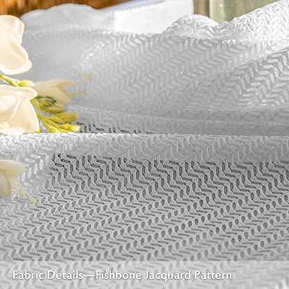 Jacquard 2 Panels Set Sheer Curtains 84 inch Length, Semi Sheer Grommet Solid Casual Soft Voile Drapes with Light Filter Window Treatments for Bedroom Living Room, Light Gray, 52" W x 84" L | Jacquard Semi Sheer Grommet Solid Casual Soft Voile Drapes with