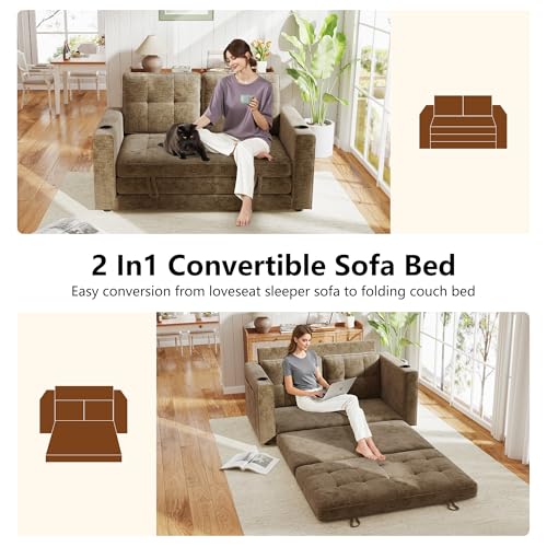 Convertible Sofa Bed, Folding Sofa Bed 2 in1 Pull Out Loveseat Sleeper Sofa, Floor Sofa Bed for Small Spaces Folding Couch Bed with Pillows for Living Room Bedroom - Brown - color: Brown