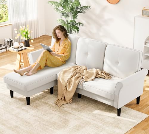 Small Sectional Couch, 83" L Shaped Couch, Modular Sectional Sofa, White | Comfy Velvet, Tool-Free Setup, 800 LBS Load Bearing, Movable Ottoman, Modern Couch, Sofas for Living Room, Bedroom Couch - color: White, size: 83" L Shape