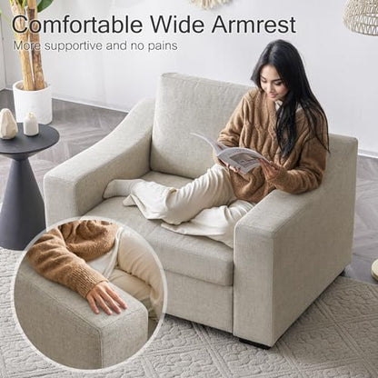Modular Sectional Couch Set, 47" Oversize Accent Chair and 85" Modern Loveseat Sofa Deep Couch for Apartment, Living Room, Bedroom, Linen, Oatmeal - color: Oatmeal, size: 85 Inch - Deep Couch + Single Sofa