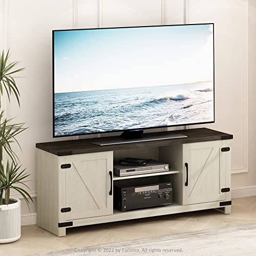 Furinno Jensen Farmhouse Barn Door Living Room TV Stand with Storage Cabinets for TV up to 70 Inch, Ebony/White Wash - color: Ebony/White Wash