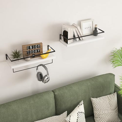 White Wood Floating Shelves Wall Mounted - 2+1 Tier Rustic Bathroom Wall Shelves Over Toilet with Towel Bar, Natural Wood Set of 2 Farmhouse Floating Shelf for Bathroom, Kitchen, Bedroom. - color: 2-tier White Bathroom Shelves, size: 2-Tier