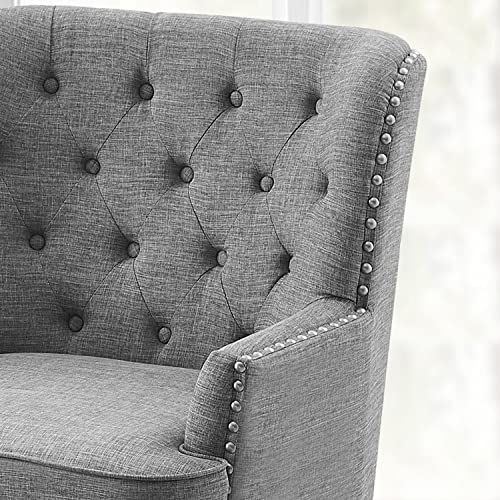 Rosevera Accent Chair and Ottoman Set - Button Tufted Armchair for Living Room, Bedroom, Reading - Mid-Century Modern Lounge Chair Set - Gray - color: Polyester Light Grey With Ottoman