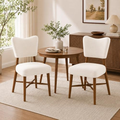 Farmhouse Dining Chairs Set of 2, Linen Seat, Wood Legs, Cream | Mid Century Modern, Upholstered Padded Cushion, Solid Wood Cross-Brace, Easy 15-Min Assembly, Kitchen Dining Room - color: Cream, size: Set of 2