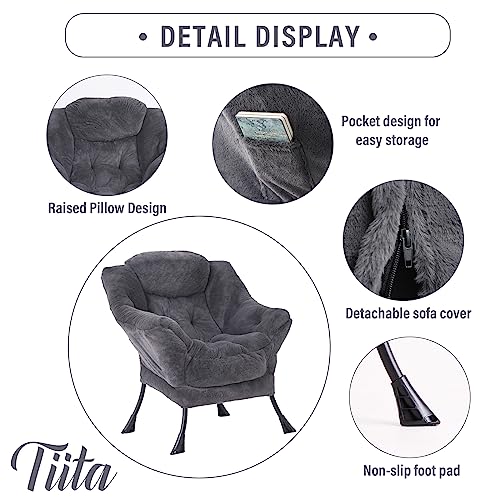 Lazy Chair with Ottoman, Comfy Reading Accent Chair, Plush Navy - color: Plush-navy