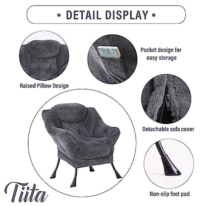 Lazy Chair with Ottoman, Comfy Reading Accent Chair, Plush Navy - color: Plush-navy