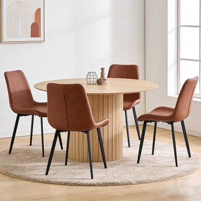 47" Round Dining Table for 4, Farmhouse Kitchen Table [Chamfered Edge Tabletop] Circle Pedestal Dinner Table, φ47.2"x29.5"H, Natural - color: Basic Natural 47