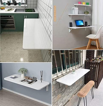 Wall Mounted Folding Table,White Floating Desk for Small Spaces,Stainless Steel Bracket Laundry Folding Table,Wall Folding Desk,Home Bars and Dining Establishments(90x50cm/35.4"×19.7") - color: White, size: 35.4 x 19.7 inches